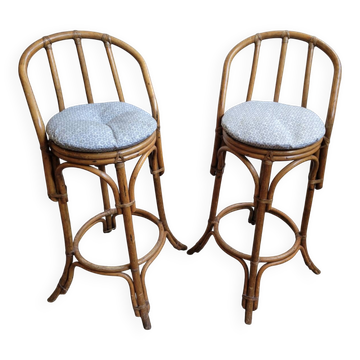 Paire de tabouret de bar en bambou 70's