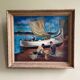 Surrealist oil on canvas Robert Degenève Belgian fishing boats