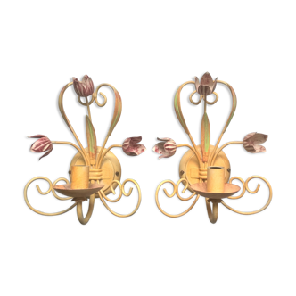 Paire d'appliques romantiques Artemis fleurs et feuilles, Seylumiere 70