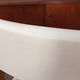 Armchair by André Sornay, stained solid beech & beige faux leather. 1980