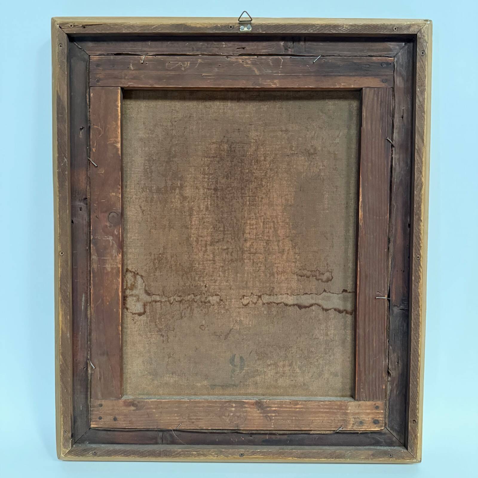 Oil on canvas 19th century young child carrying his cat gilded frame