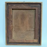 Oil on canvas 19th century young child carrying his cat gilded frame