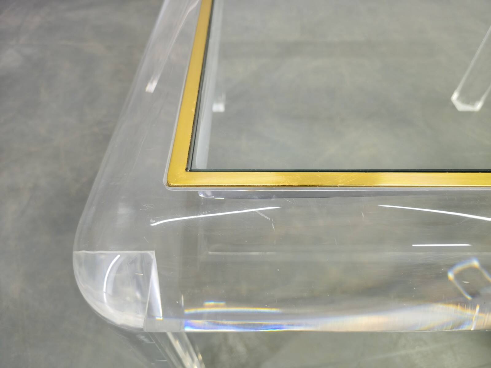 Italian Acrylic, Brass and Glass Coffee Table, 1980s