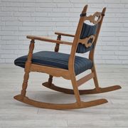 1970s, Danish design, oak wood rocking chair with footstool, furniture wool, original condition.