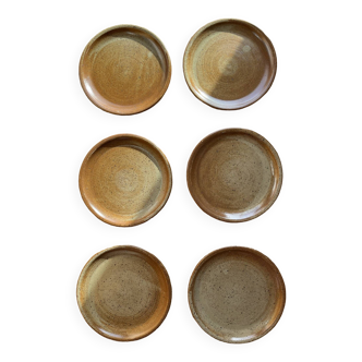 6 large La Borne style pyrite stoneware flat plates