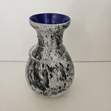 Blown glass vase with black snake decoration with white speckles