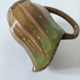 Handcrafted green and brown glazed ceramic pitcher, 1960s-70s