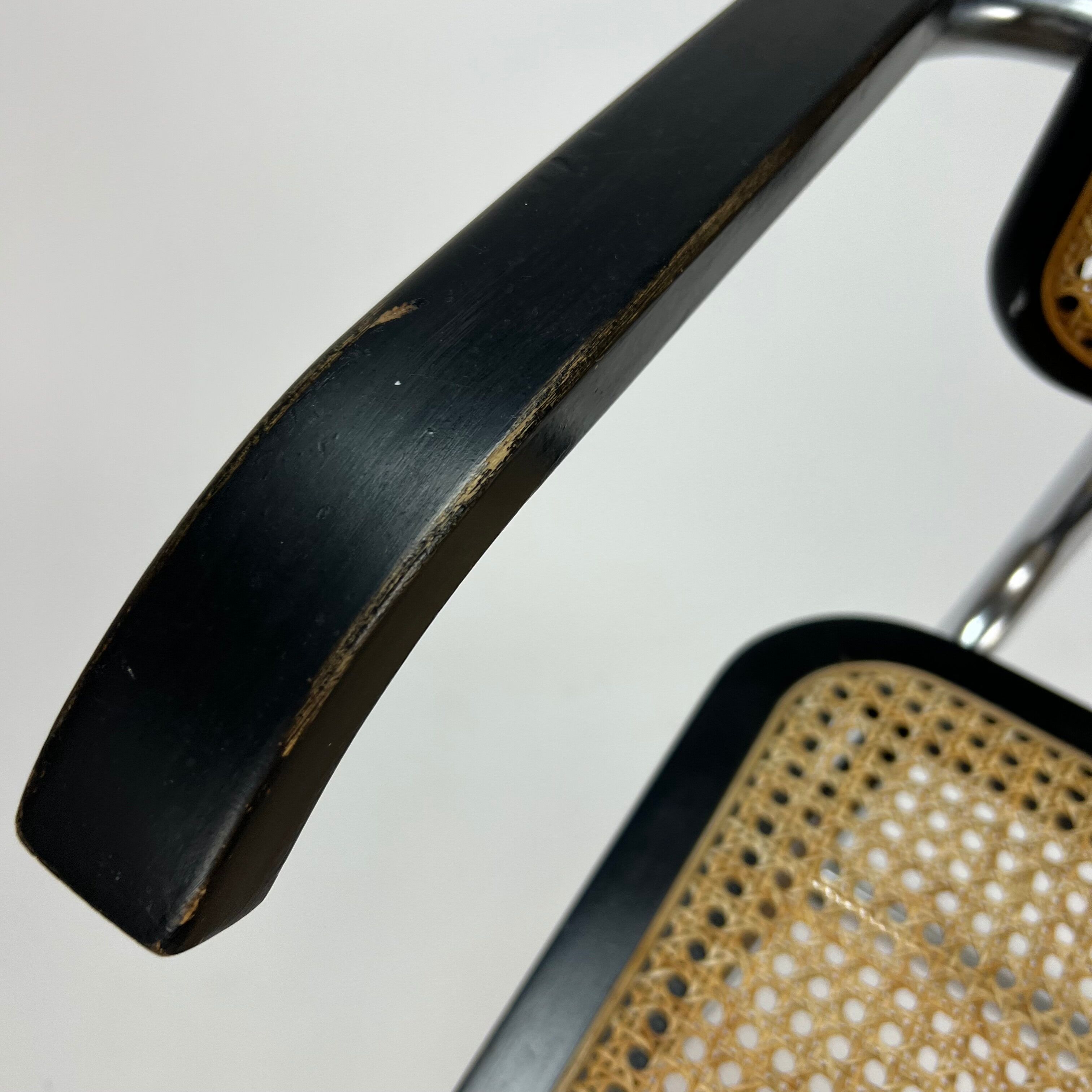 Tubular frame and cane cantilever arm chairs by Marcel Breuer, italy, 1970s