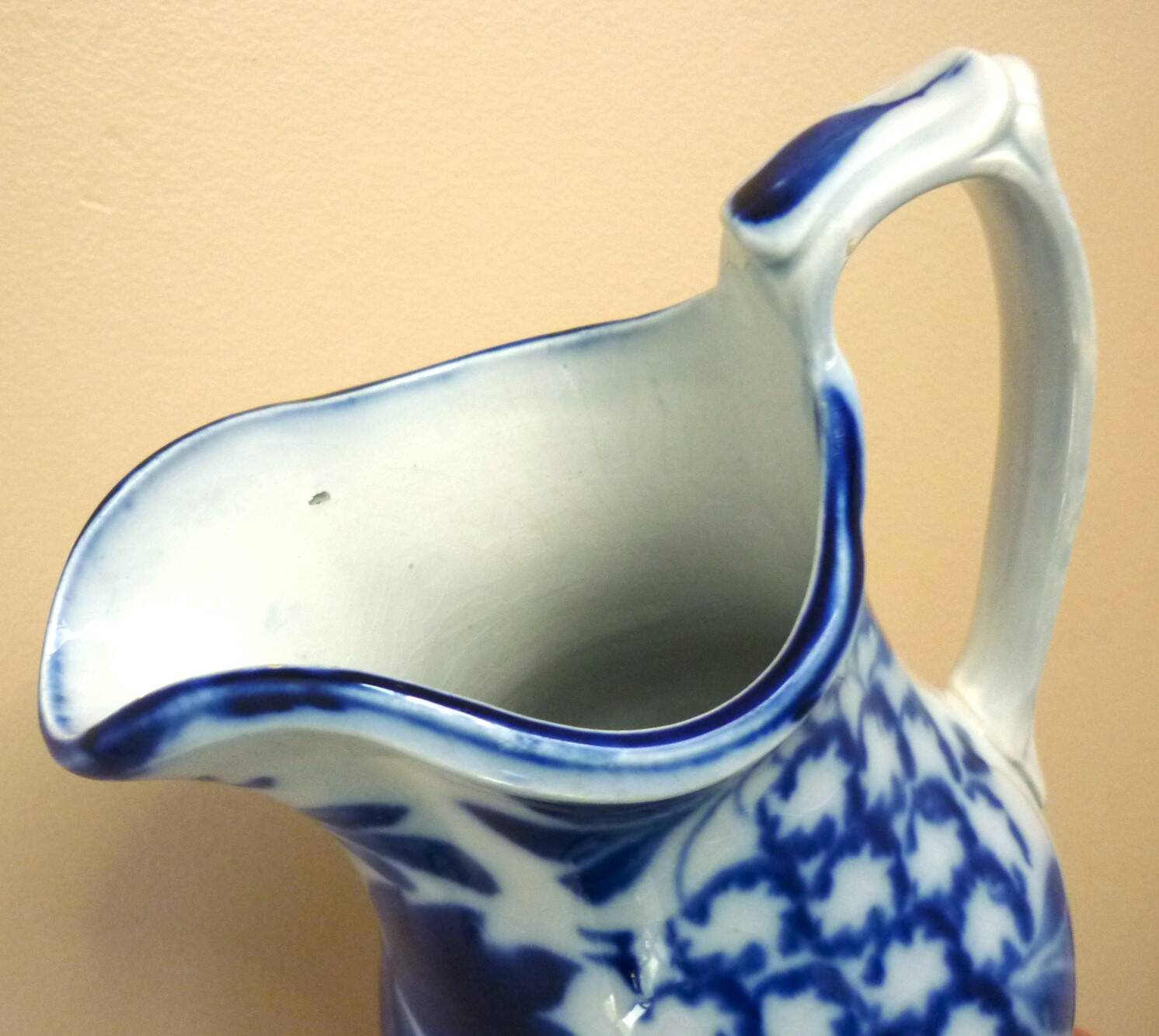 Carafe, antique jug, porcelain with stylised cobalt blue decorations, Art Deco.