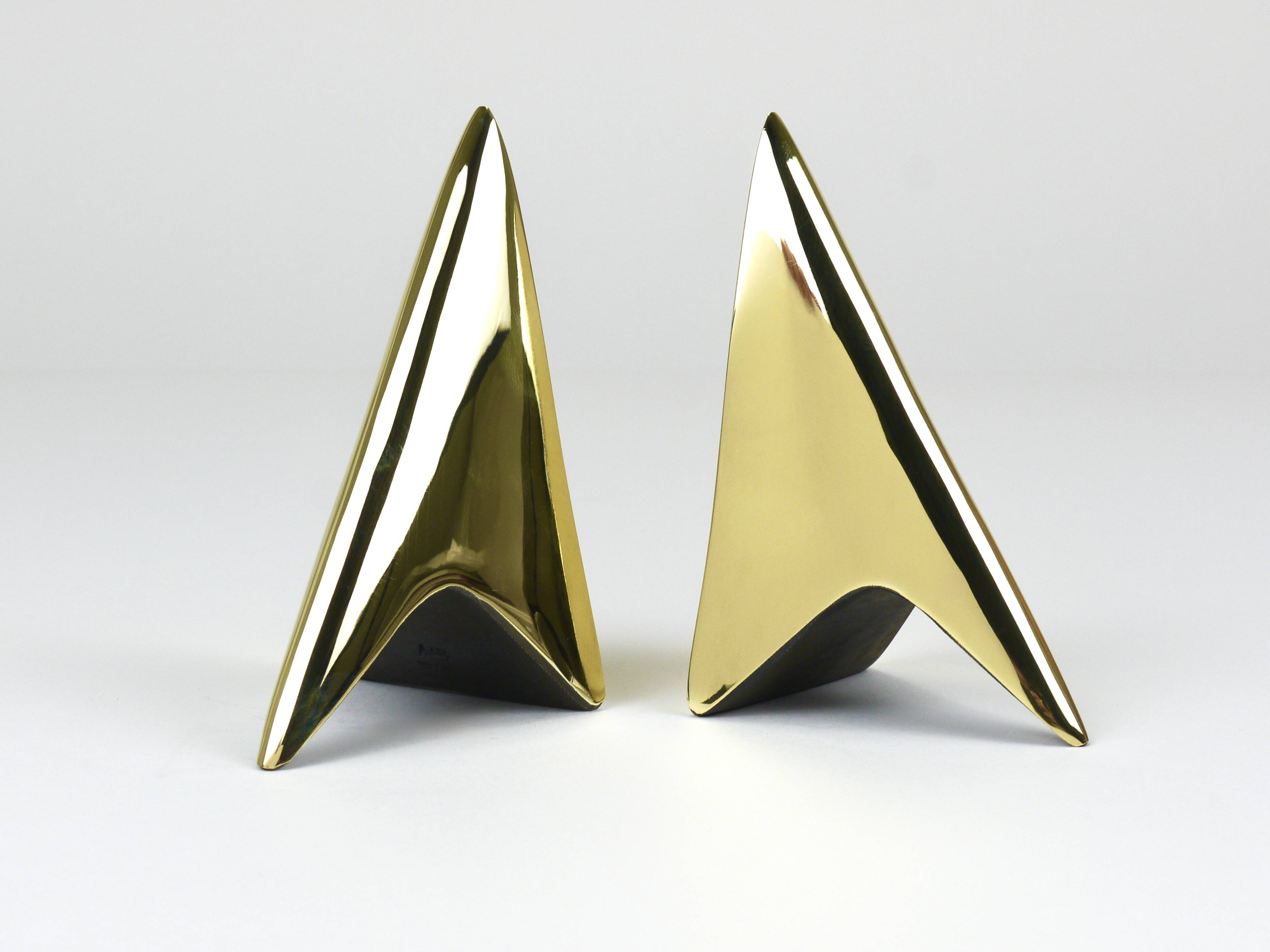 Pair Carl Auböck Minimalist Rocket Brass Bookends #3846, Vienna, Austria