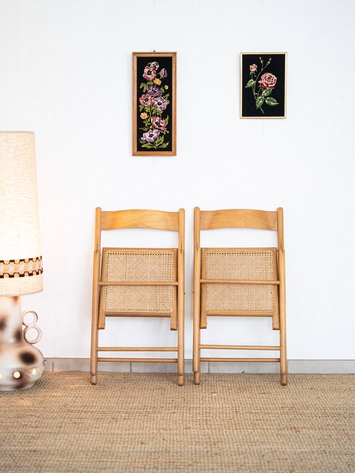 Pair of cane and beech chairs