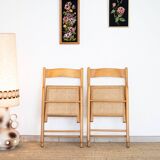 Pair of cane and beech chairs