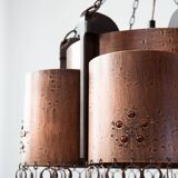 Large Scandinavian copper and wood pendant lamp circa 1970