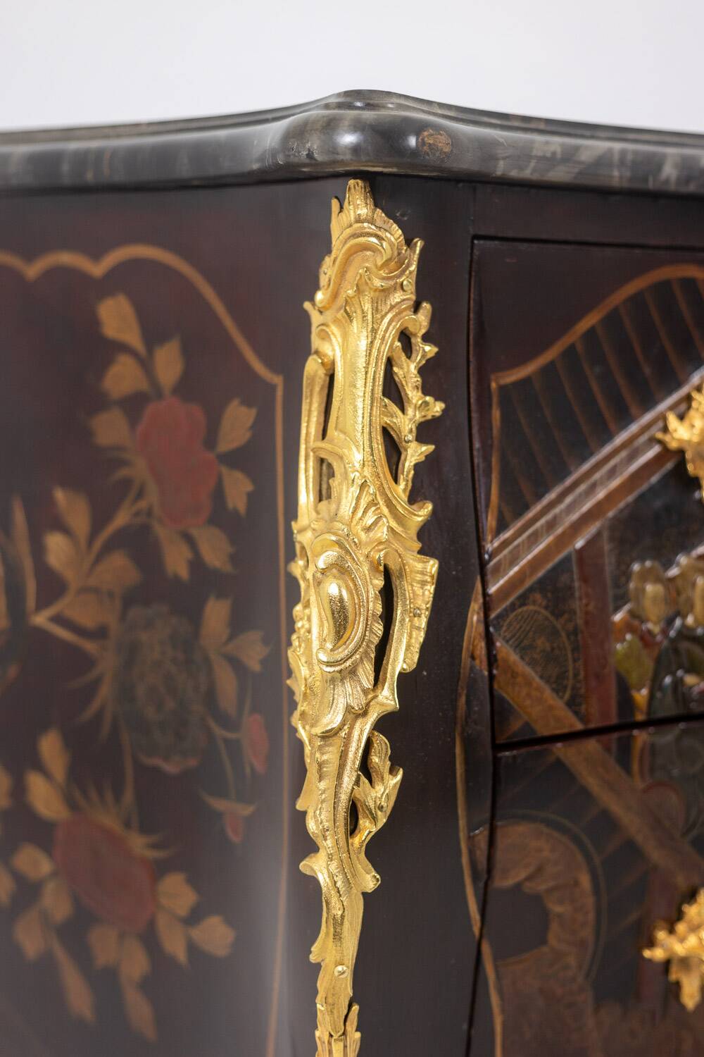 Lacquered chest of drawers with marble top. 1950s.