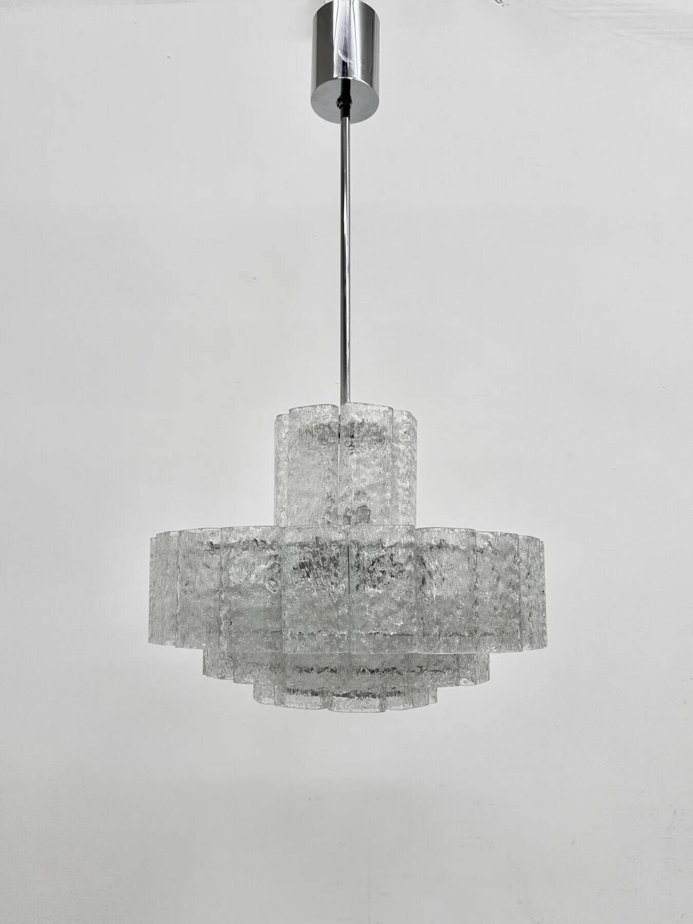 Mid-century design Doria Leuchten glass chandelier, 1970s