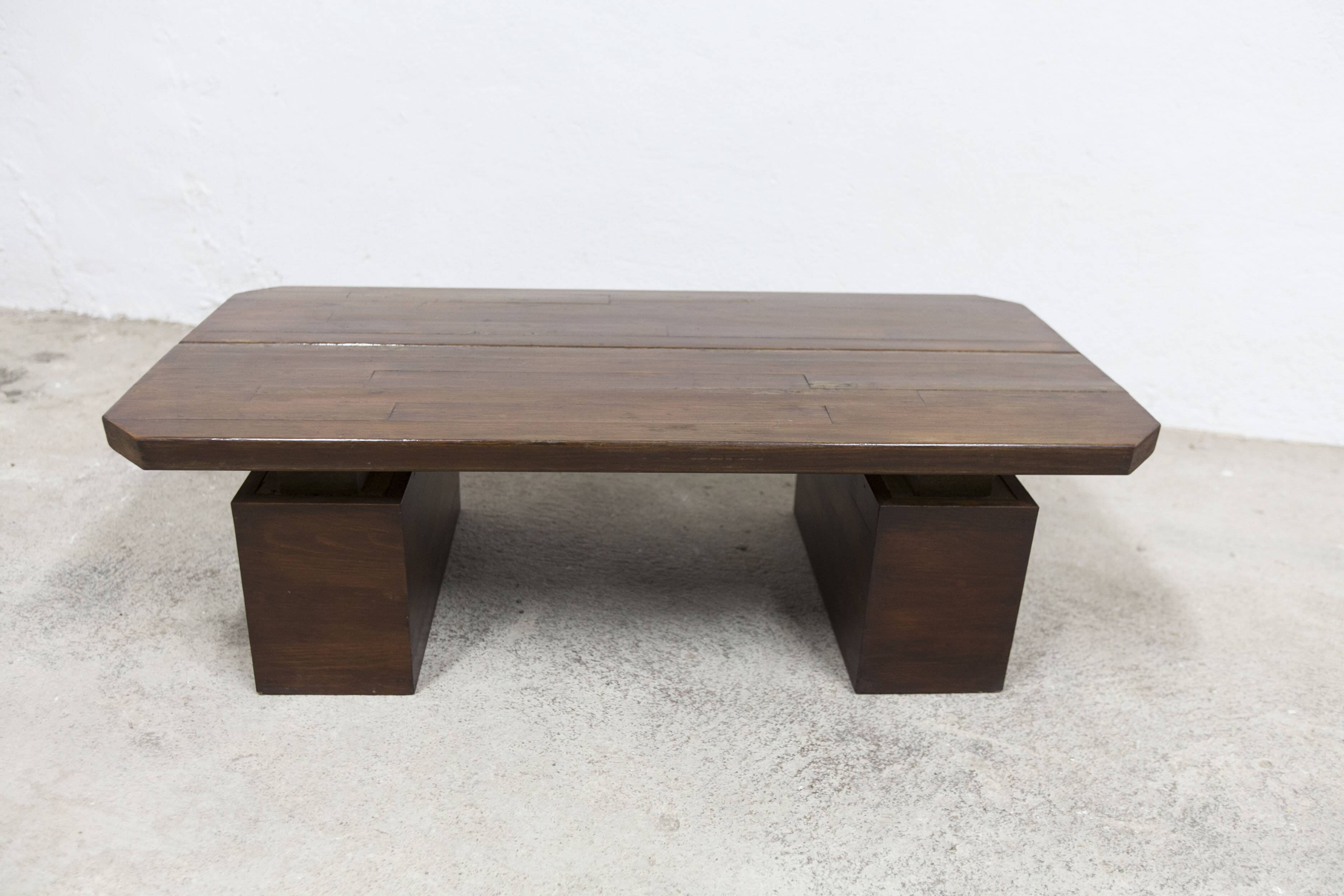 Brutalist style coffee table 1960 rectangular with cut corners