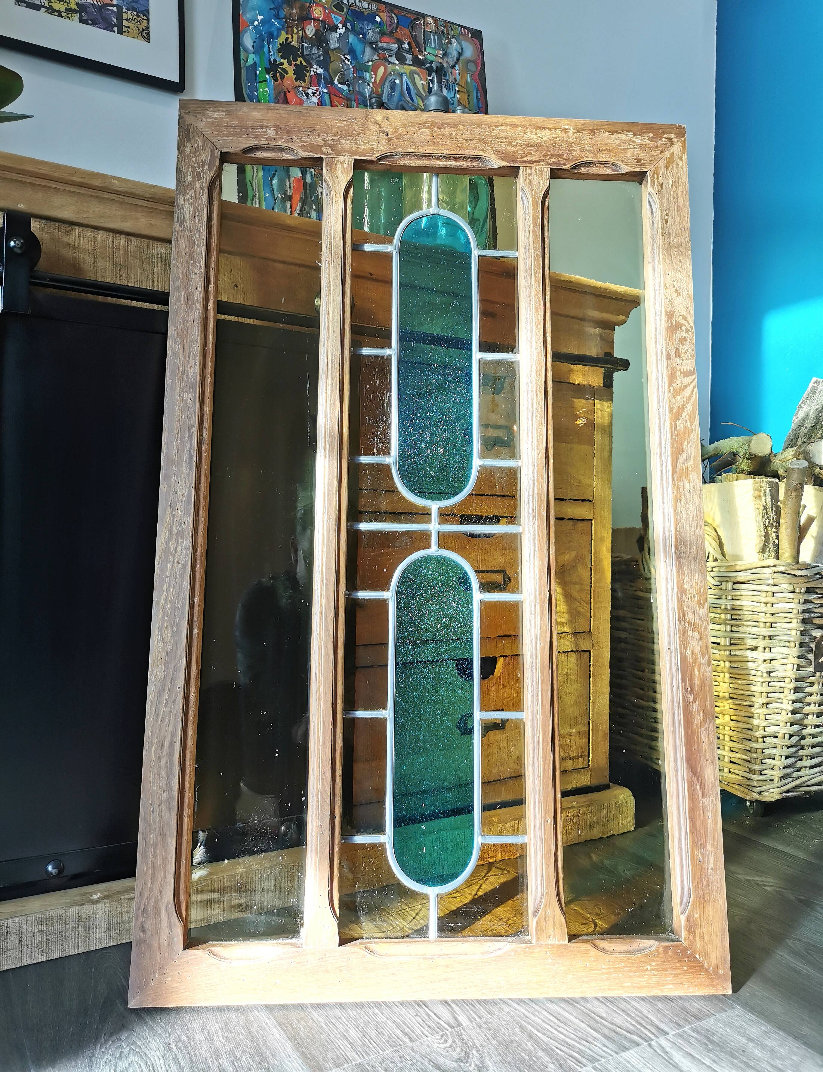 Stained glass window with framing