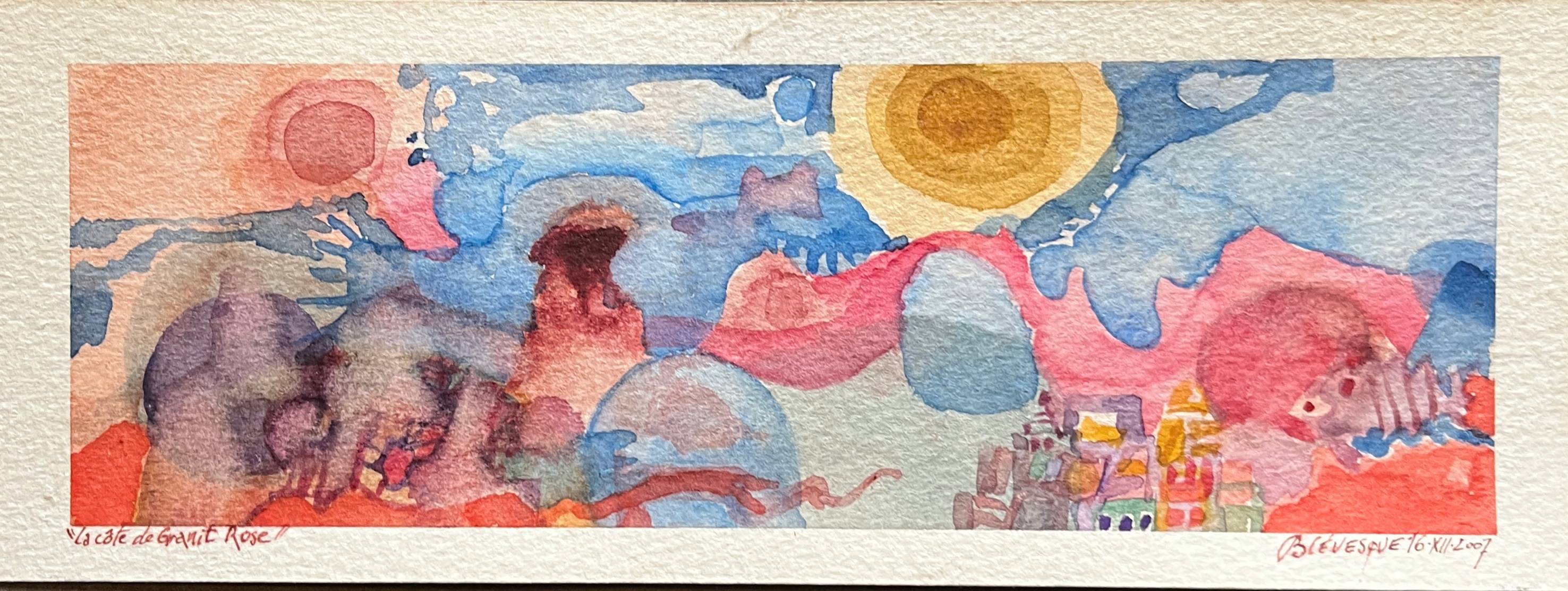 Set of 7 watercolor paintings signed B. Lévêque Burgundy Brittany