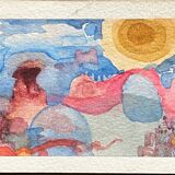 Set of 7 watercolor paintings signed B. Lévêque Burgundy Brittany