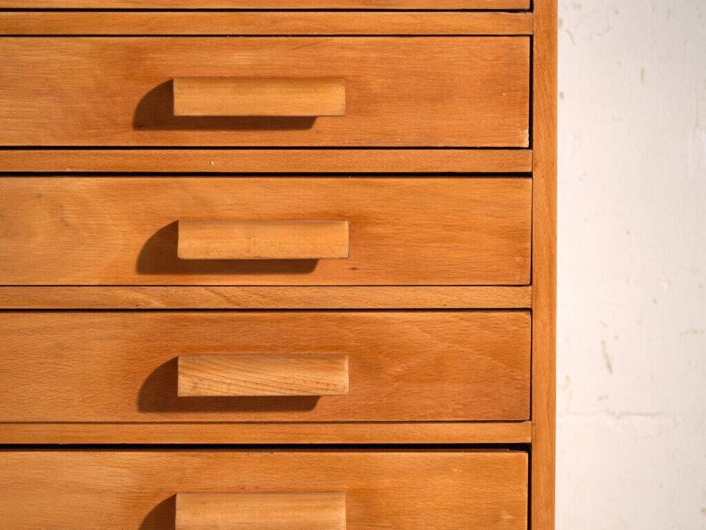 Antique plan cabinet in beech wood – Central Europe, around 1950