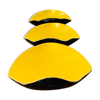 Set of 3 vintage bowls, yellow and black