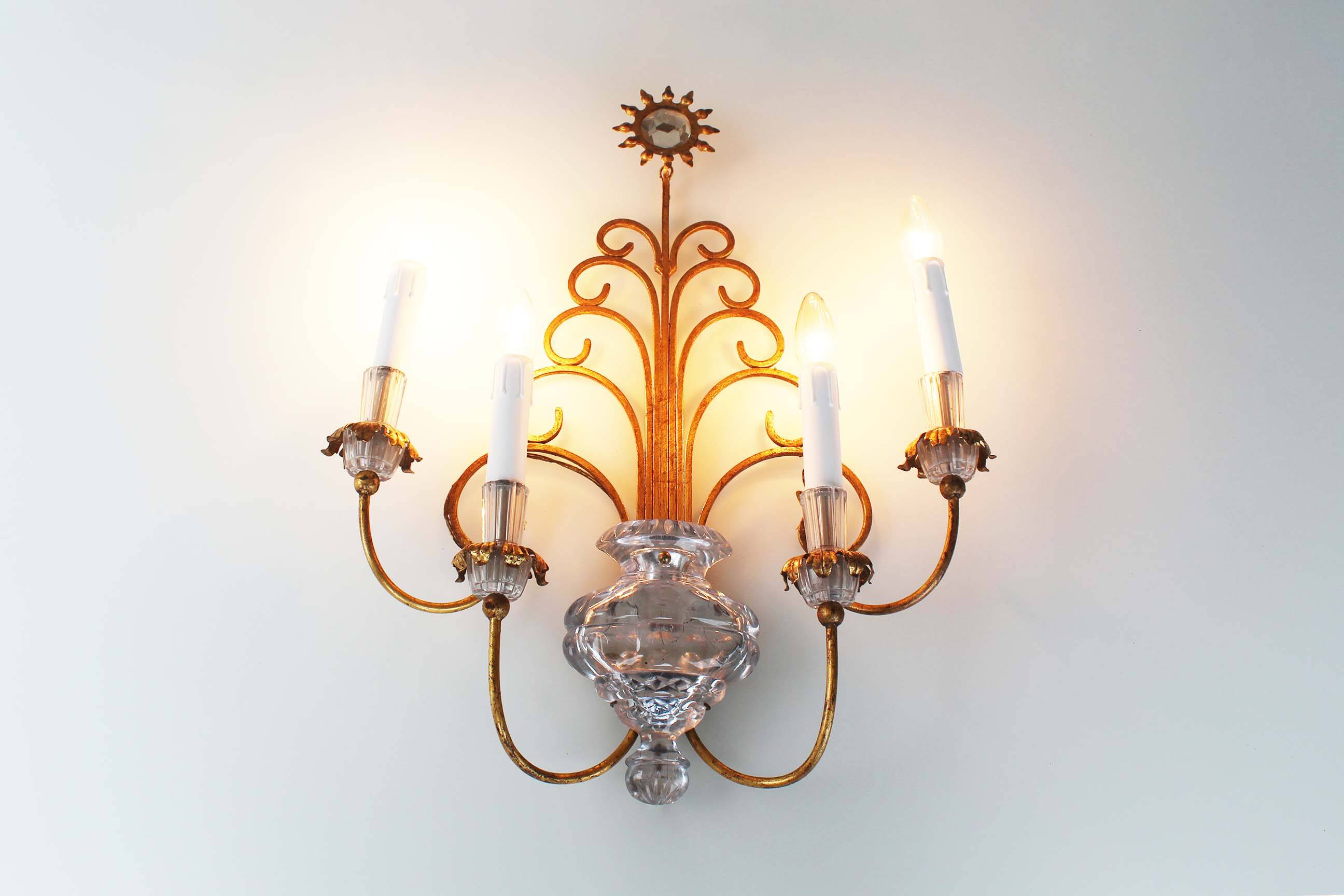 Monumental Bagues style crystal and gilt central sconce by Banci Firenze