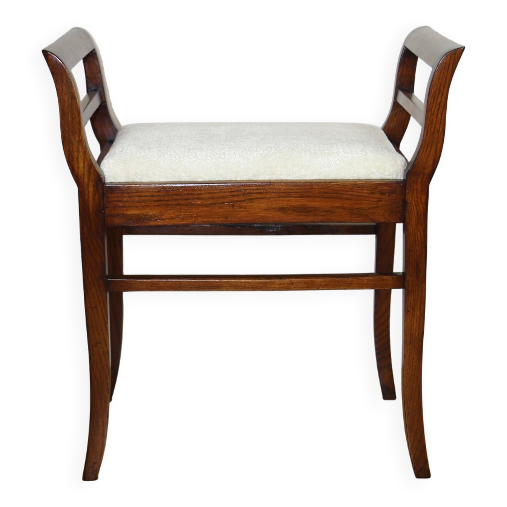 Stool seat white-cream velvet fabric oak Art Deco