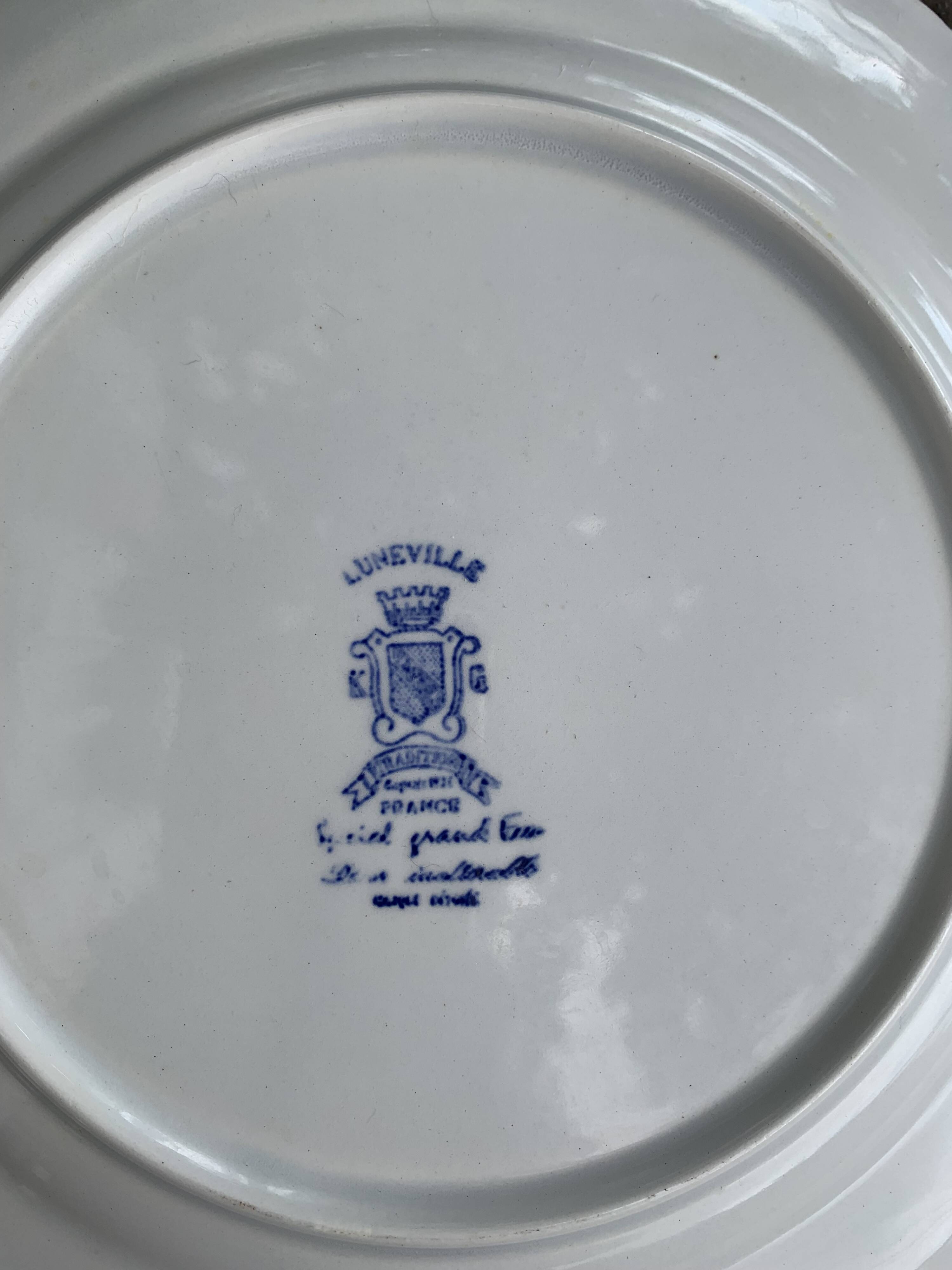 3 Luneville France vintage blue rose dinner plates