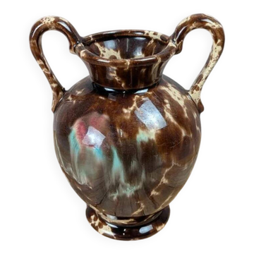 Petit vase ancien en céramique émaillée – anses –