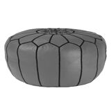 Grey leather pouf - handmade Morocco D 53cm x H 32cm