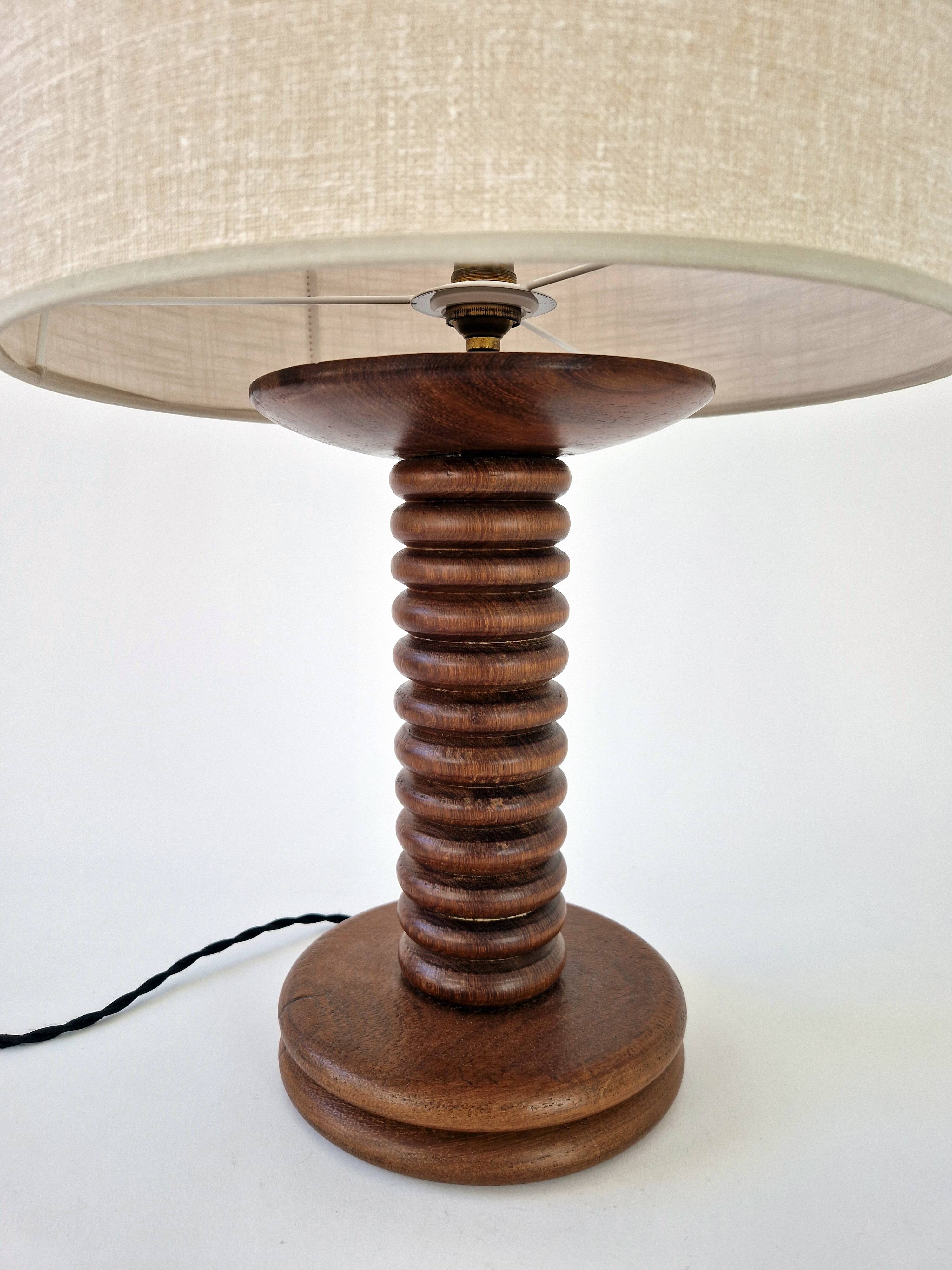 Vintage turned wooden lamp Art Deco style