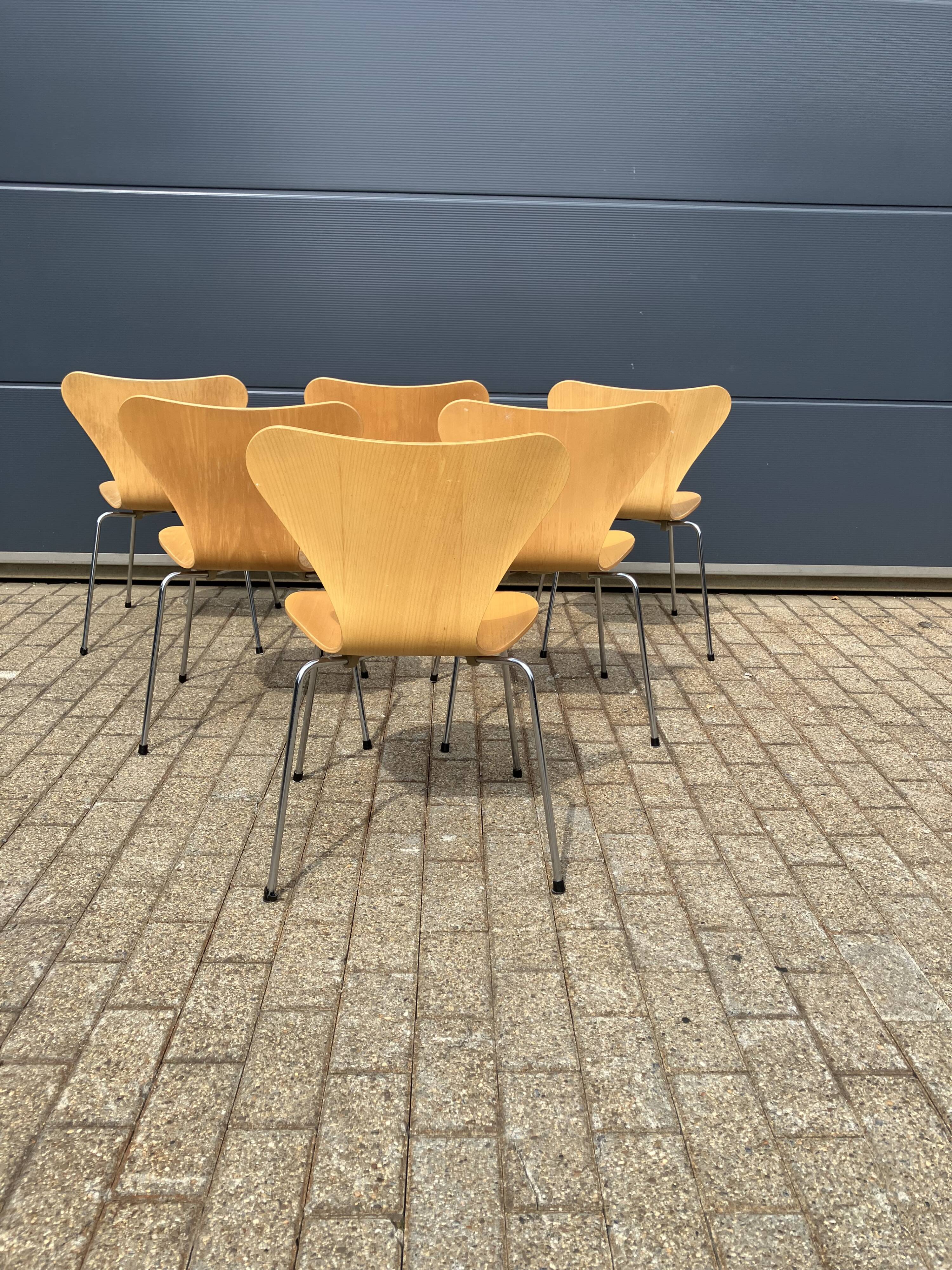 Fritz Hansen series 7 Vlinderstoelen naturel hout 1988