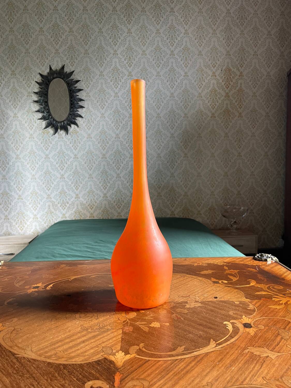 Large Daum Nancy soliflore - marbled orange blown glass - H=41cm