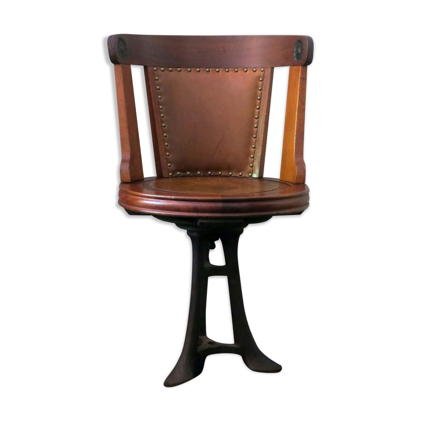 Chaise de bureau nautique tournante antique, teck