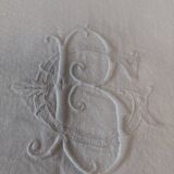 Antique damask linen tablecloth, five napkins, 180 x 170 cm, BC monogram