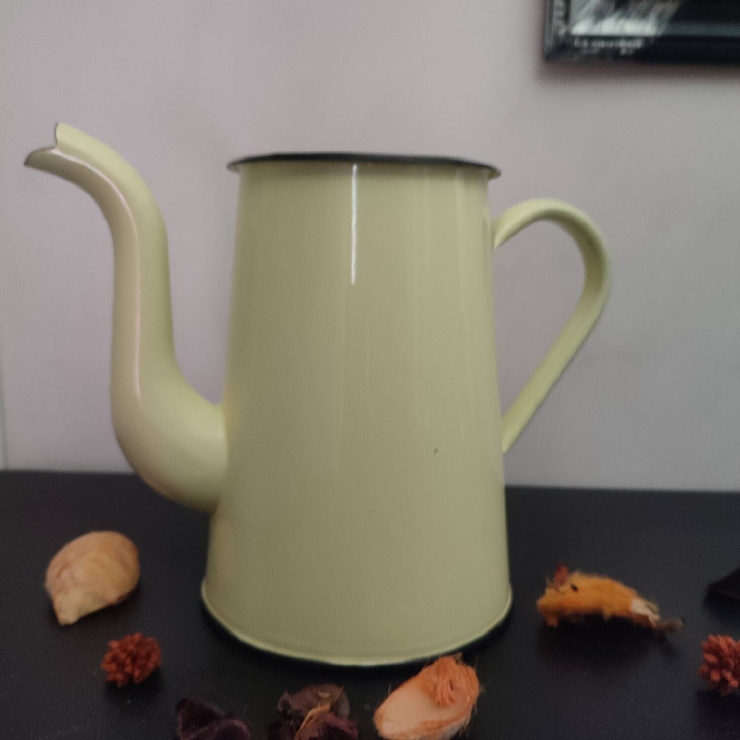 Vintage Yellow Enameled Sheet Metal Coffee Pot