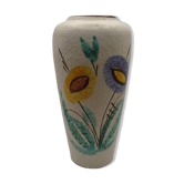 Vintage ceramic vase with floral decoration in Vallauris style from the 1960s retro.