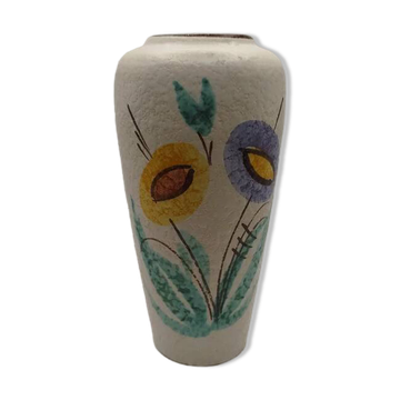 Vase en céramique vintage décor floral style Vallauris années 60
