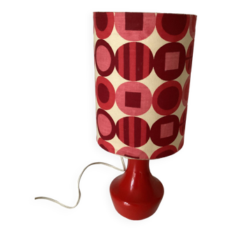 Vintage lamp with glass base and textile lampshade, 1970s