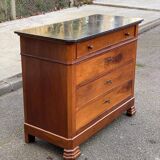 Vintage Louis Philippe commode in wood and grey marble from the 20th century.
