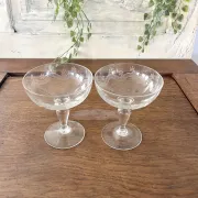 Champagne glasses coupe glasses set of 2 etched floral design crystal