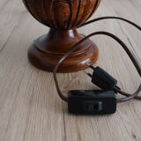 Vintage table lamp in turned wood and fabric lampshade