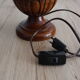Vintage table lamp in turned wood and fabric lampshade