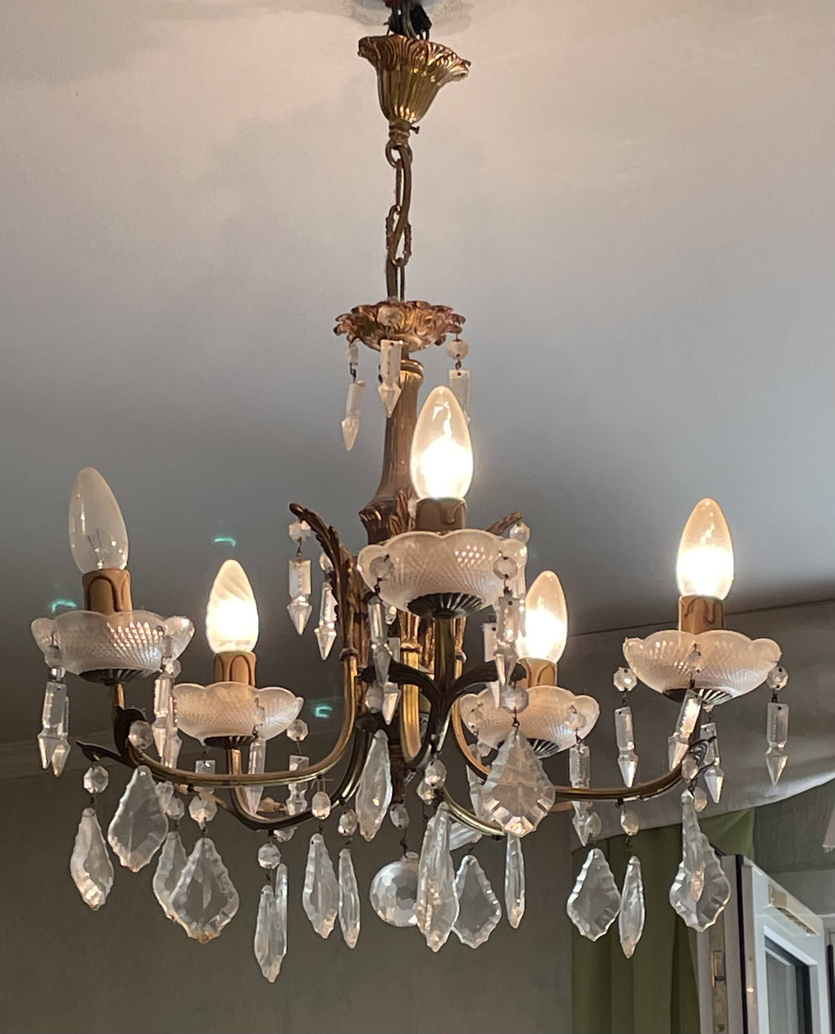 5-light bronze chandelier with glass tassels