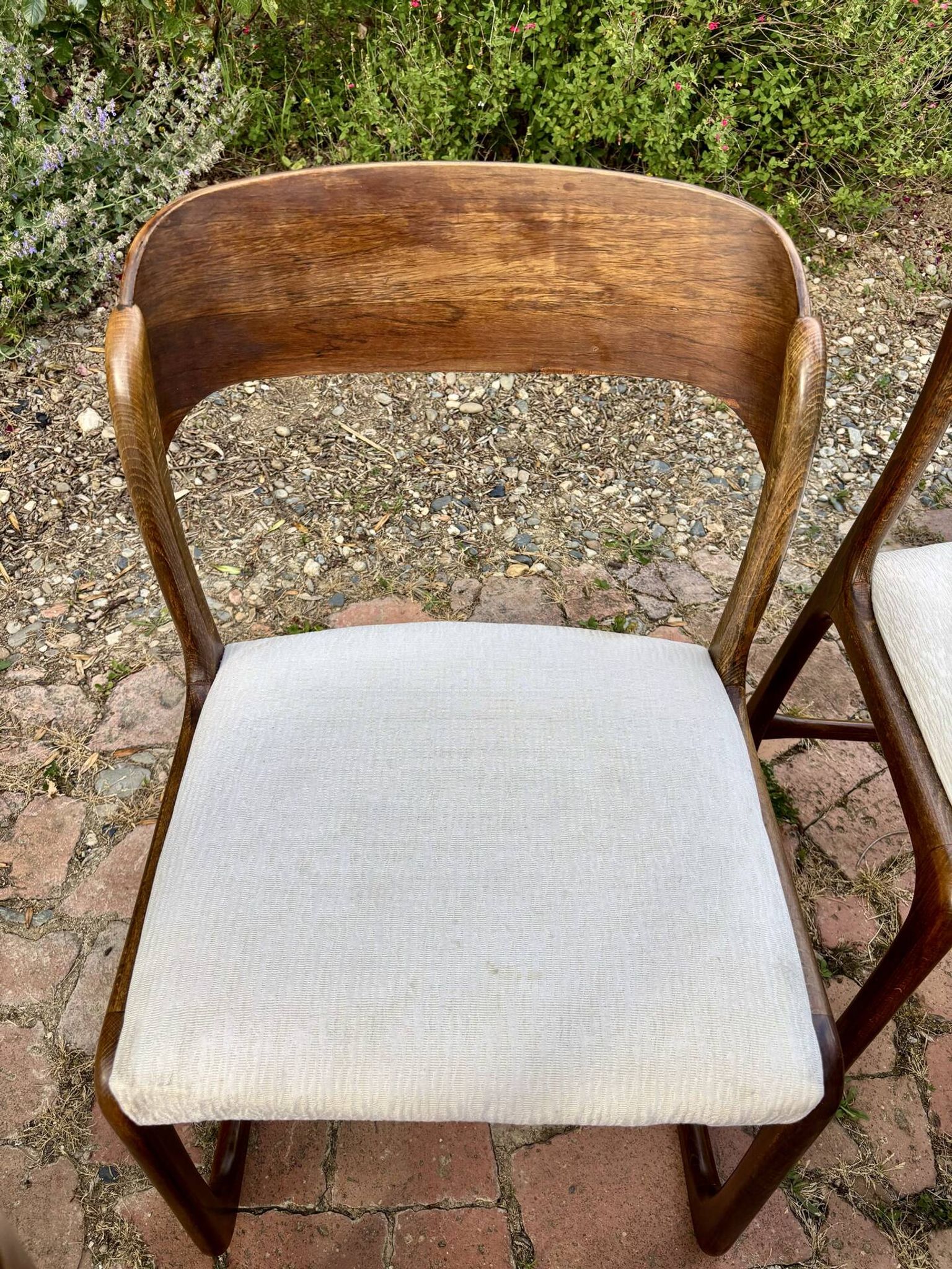 Four vintage Baumann sled chairs from the 1960s 1970s.