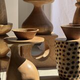 Coffee table, or openwork cubic stool in natural monoxyle mango wood H40.