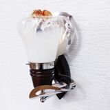 Pair of opal glass and solid wood wall lamps