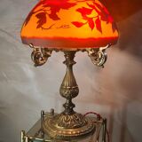 large bronze mushroom lamp with magnificent glass paste signed 7kg h51x33