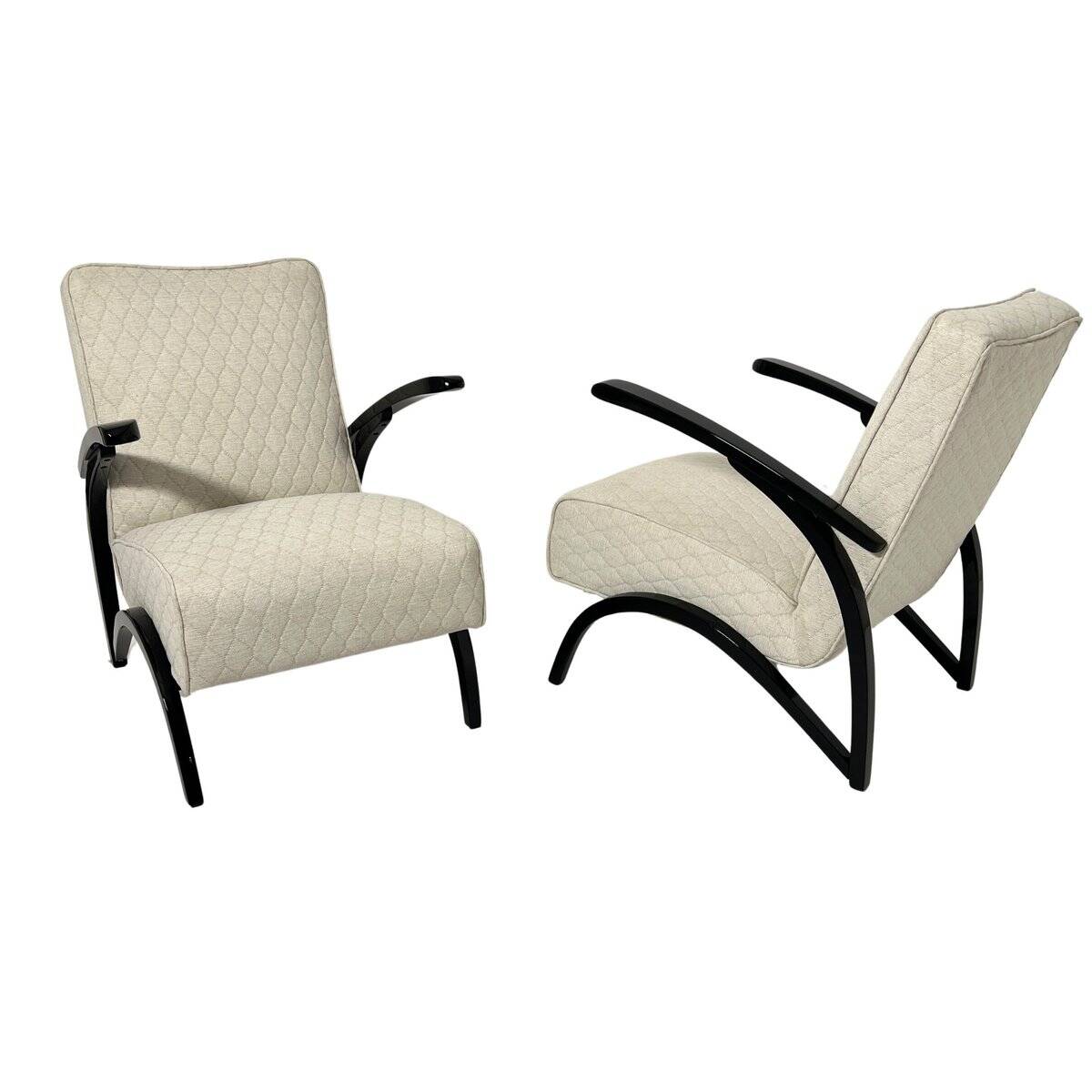 Set of Czechian Art Deco Black Laquered Lounge Chairs attributed to J. Halabala for Up Závody, 1930s