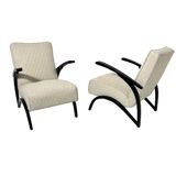 Set of Czechian Art Deco Black Laquered Lounge Chairs attributed to J. Halabala for Up Závody, 1930s